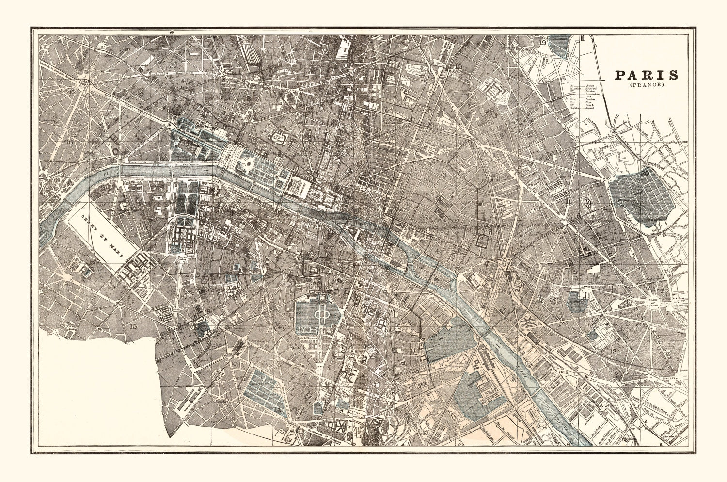 Vintage Map of Paris, France 1893