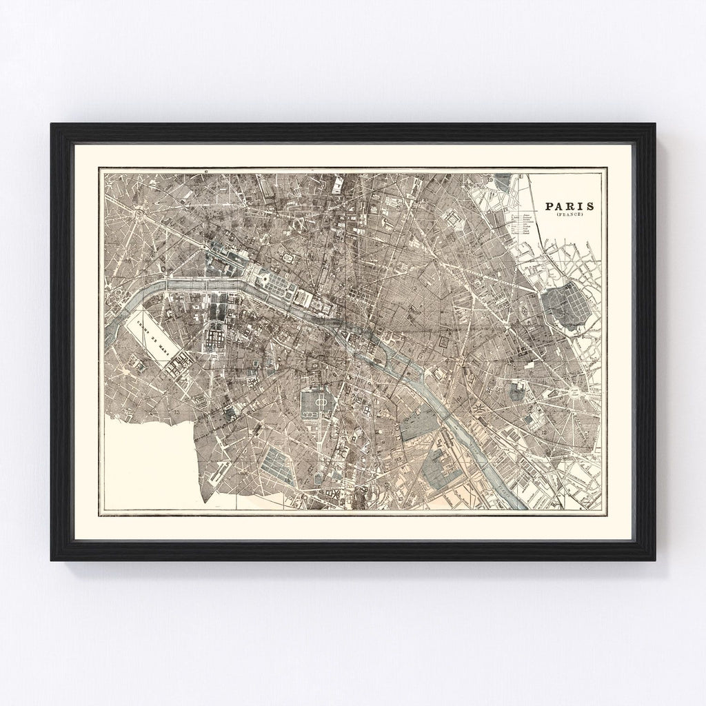 Vintage Map of Paris, France 1893