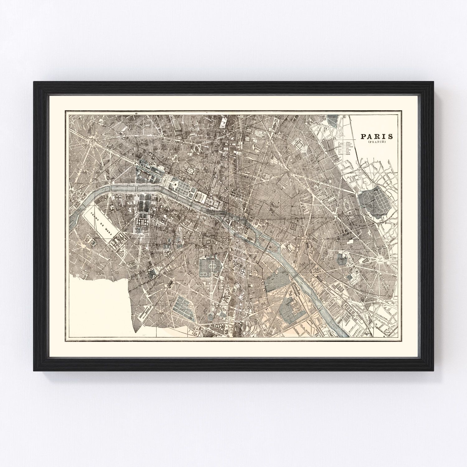 Vintage Map of Paris, France 1893
