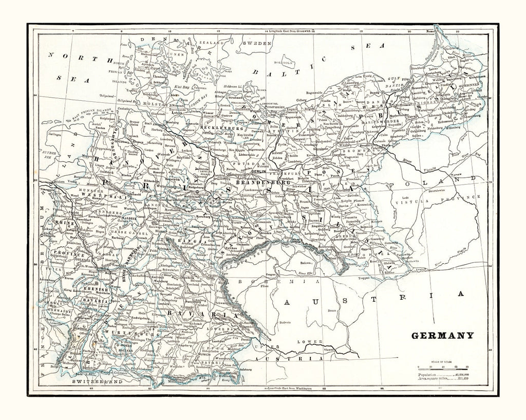 Vintage Map of Germany 1893