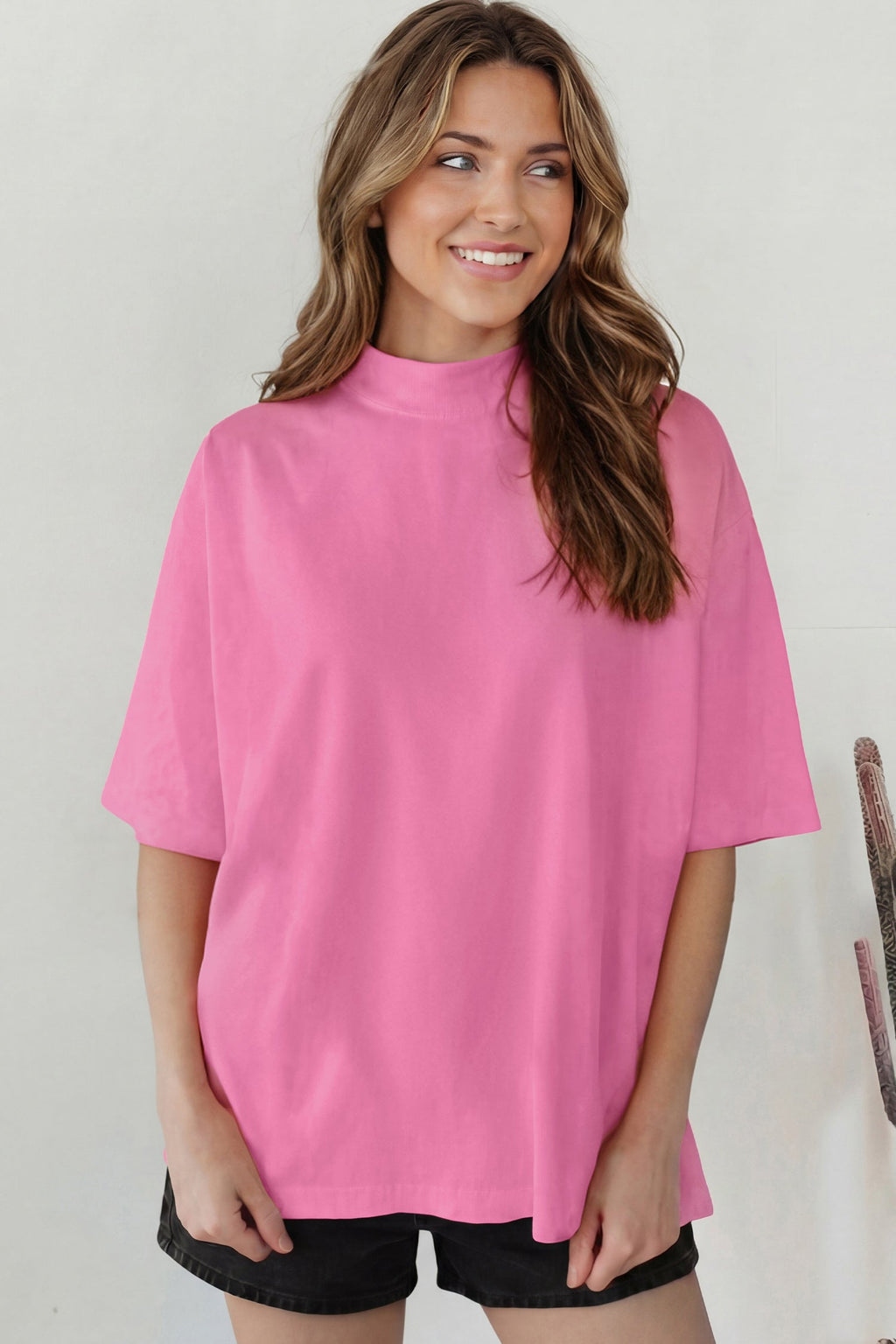 Oversized Solid Color High Neck Tee