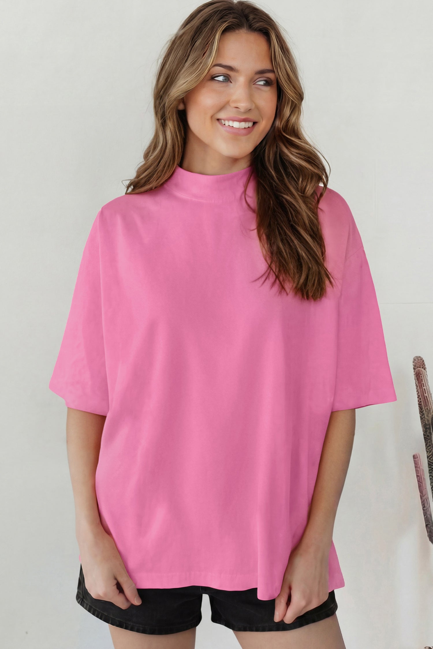 Oversized Solid Color High Neck Tee