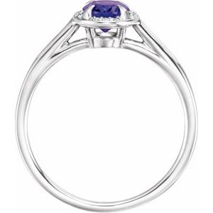 14K White Gold 7x5 mm Natural Amethyst & .03 CTW Natural Diamond Ring
