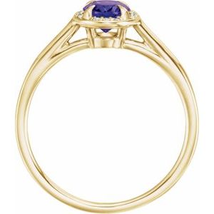 14K Yellow Gold 7x5 mm Natural Amethyst & .03 CTW Natural Diamond Ring