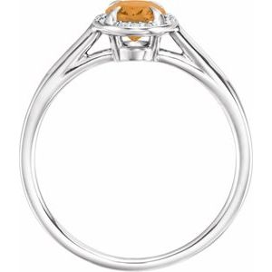 14K White Gold 7x5 mm Natural Citrine & .03 CTW Natural Diamond Ring