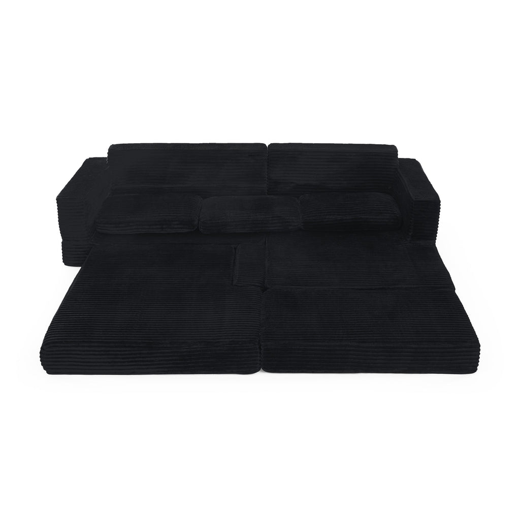 Modern Minimalist Style L Shape Modular Sectional Sofa with Corduroy Finish in Black