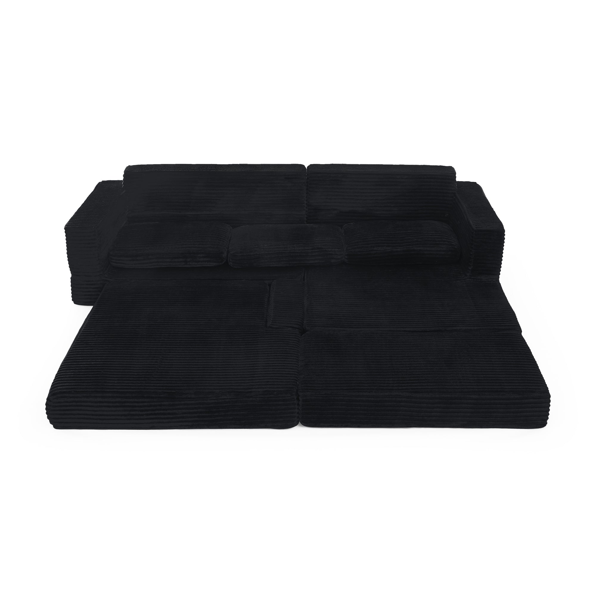 Modern Minimalist L-Shape Modular Sectional Sofa Bed with Corduroy Fabric in Black