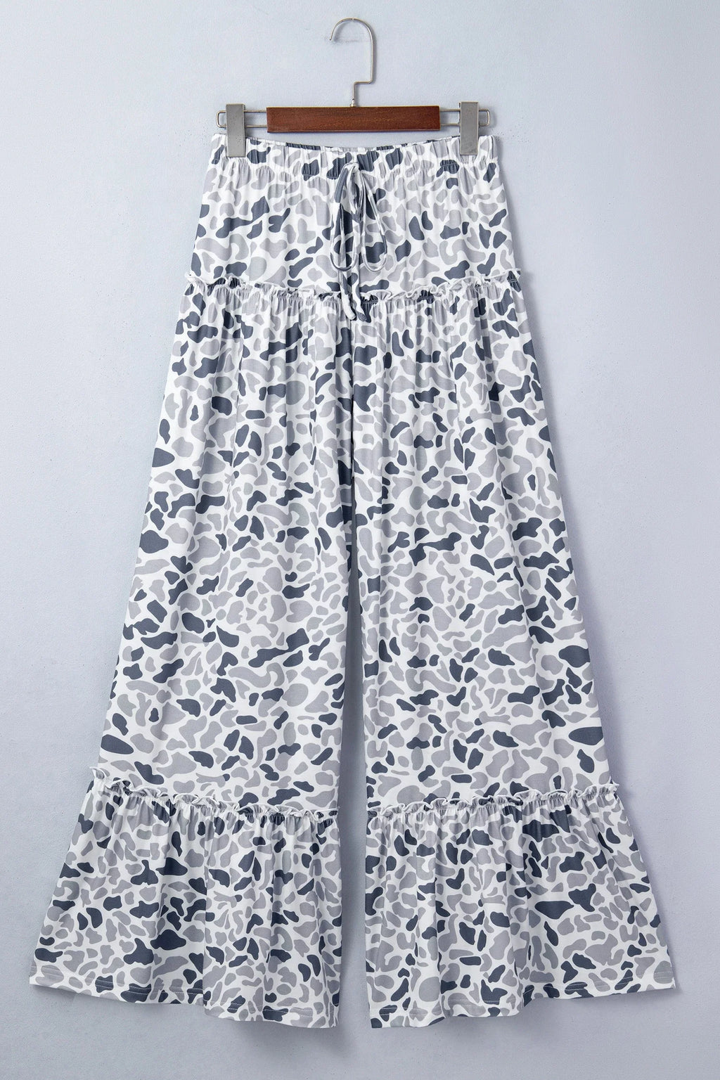 Camo Ruffle Wide Leg Drawstring Pants