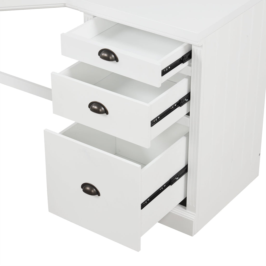 57.68' Modern L Shaped Executive Desk with 2 Storage Cabinets and 3 Drawers,Corner Writing Desk,Office Desk Furniture,Computer Desks with Depth Workstation for Home Office,Living room,White