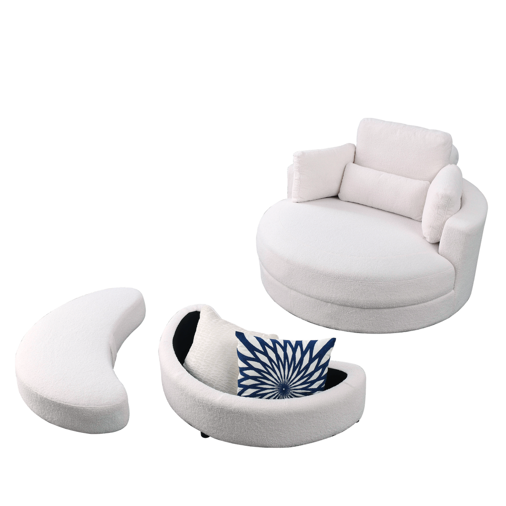[Video] Welike Swivel Accent Barrel Modern Sofa Lounge Club Big Round Chair with Storage Ottoman TEDDY Fabric for Living Room Hotel with Pillows. *2PCS,Teddy White (Ivory)