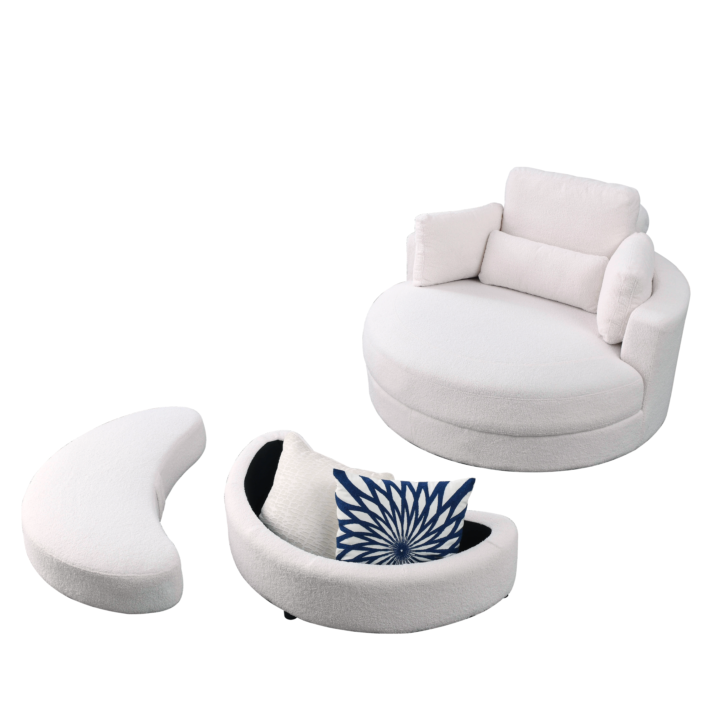 [Video] Welike Swivel Accent Barrel Modern Sofa Lounge Club Big Round Chair with Storage Ottoman TEDDY Fabric for Living Room Hotel with Pillows. *2PCS,Teddy White (Ivory)