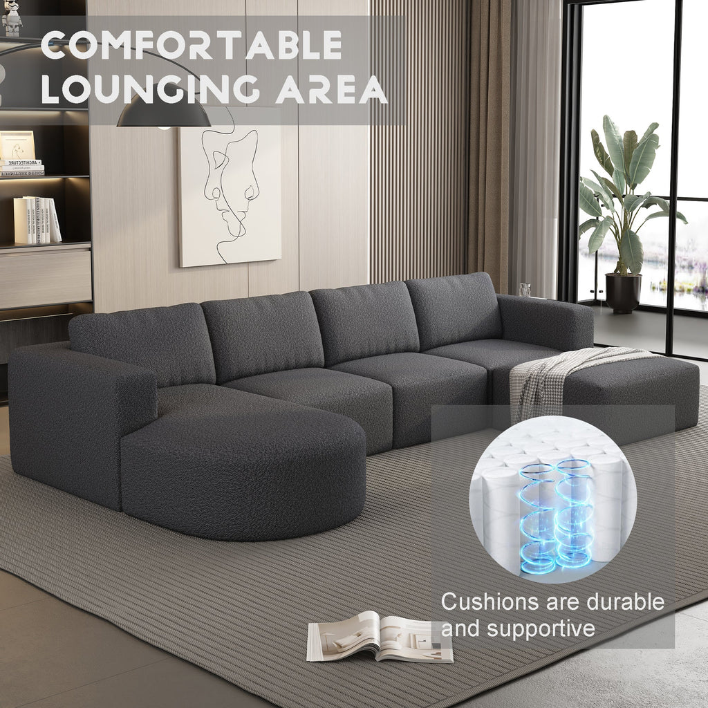 104.32*70.86 Modular Sectional Sofa Sleeper Couch, Sectional Sofa with Chaise and Ottoman, Convertible U Shaped Modular Sofa Set. Compressed sponge, Dark Grey (Combo A+B+C+D)