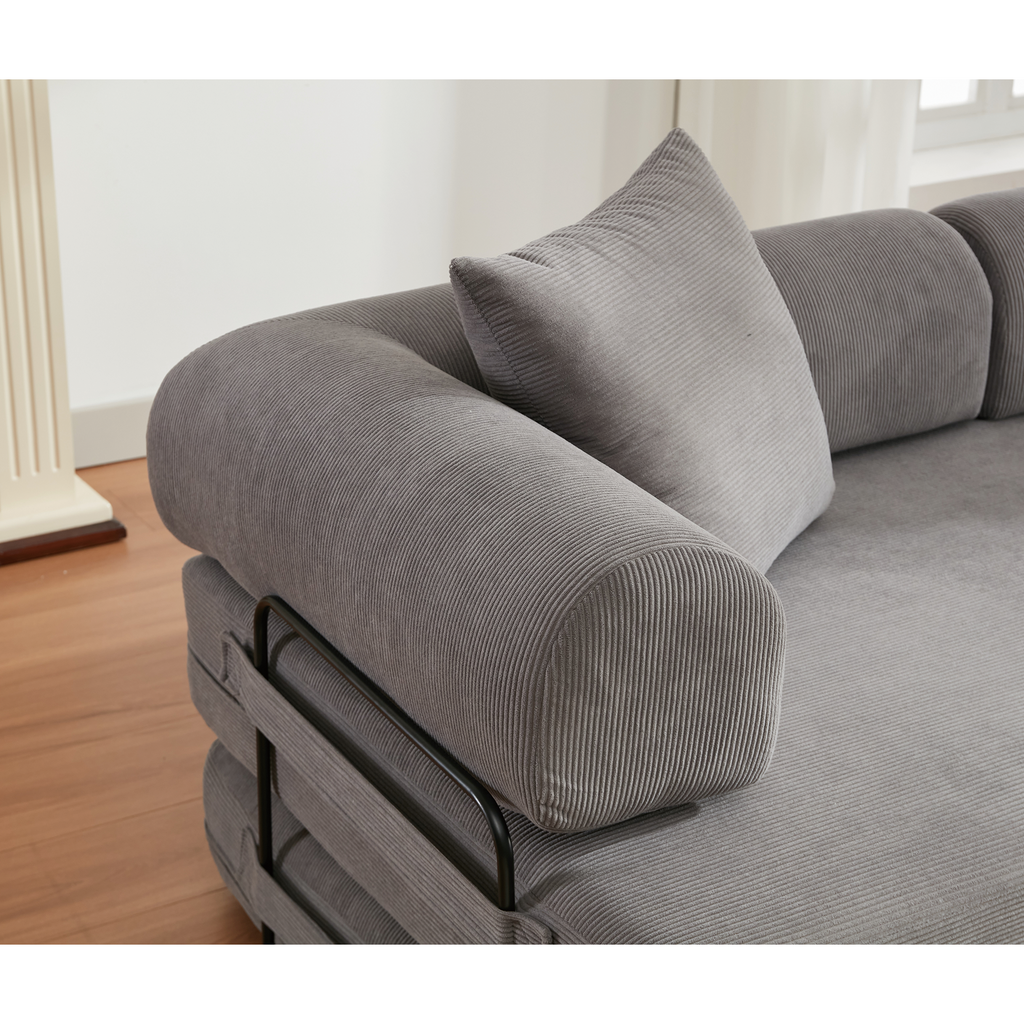 [NEW ARRIVED] [VIDEO PROVIDED] 78.5' Folding Convertible Out Sleeper Sofa Bed,4-in-1 DIY Combination Convertible Sofa,3 seat, Folding  Sofa, King Size , Bedroom,Apartment,Corduroy,Gray
