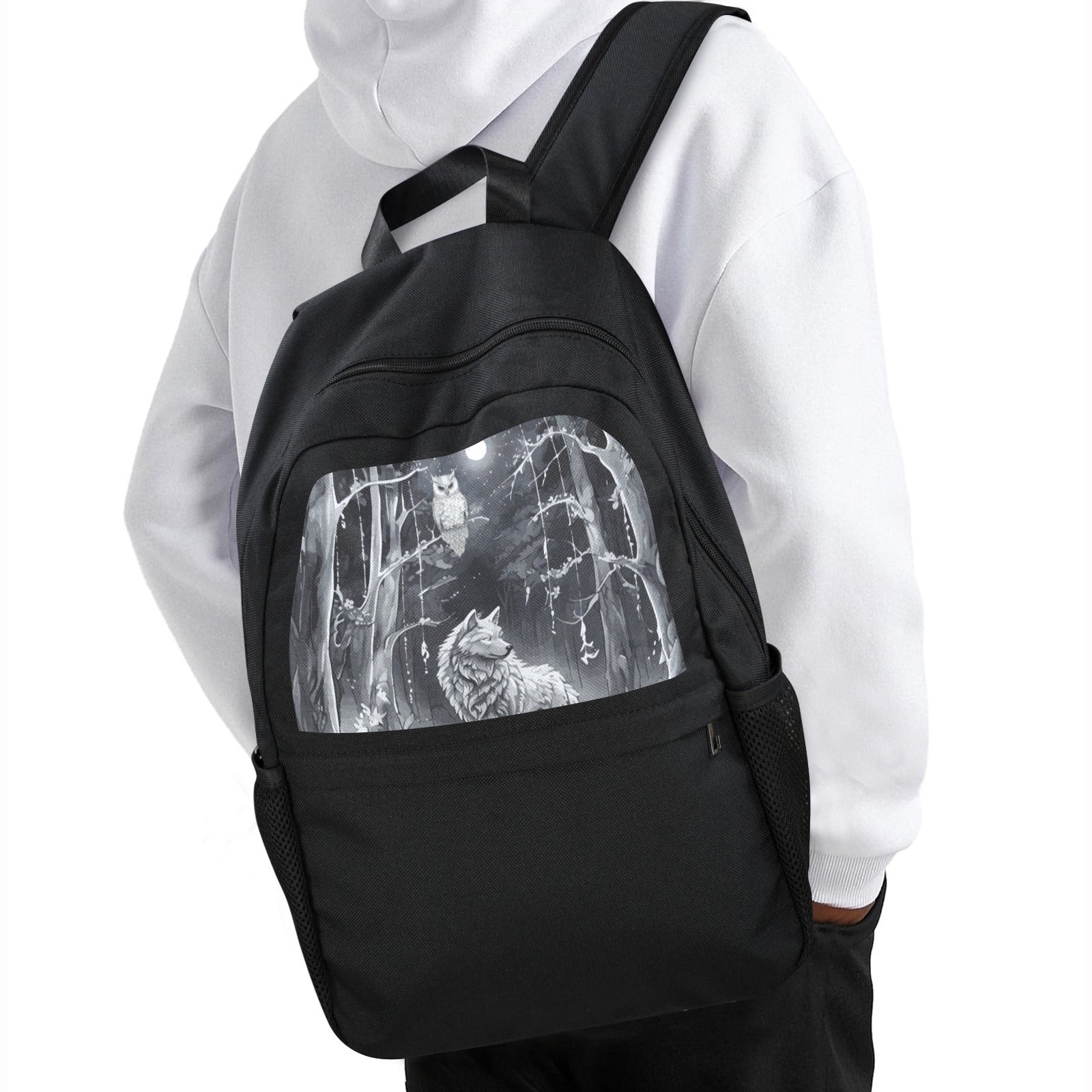 Wolf in Moonlit Forest Casual Backpack | Upper Part Printing