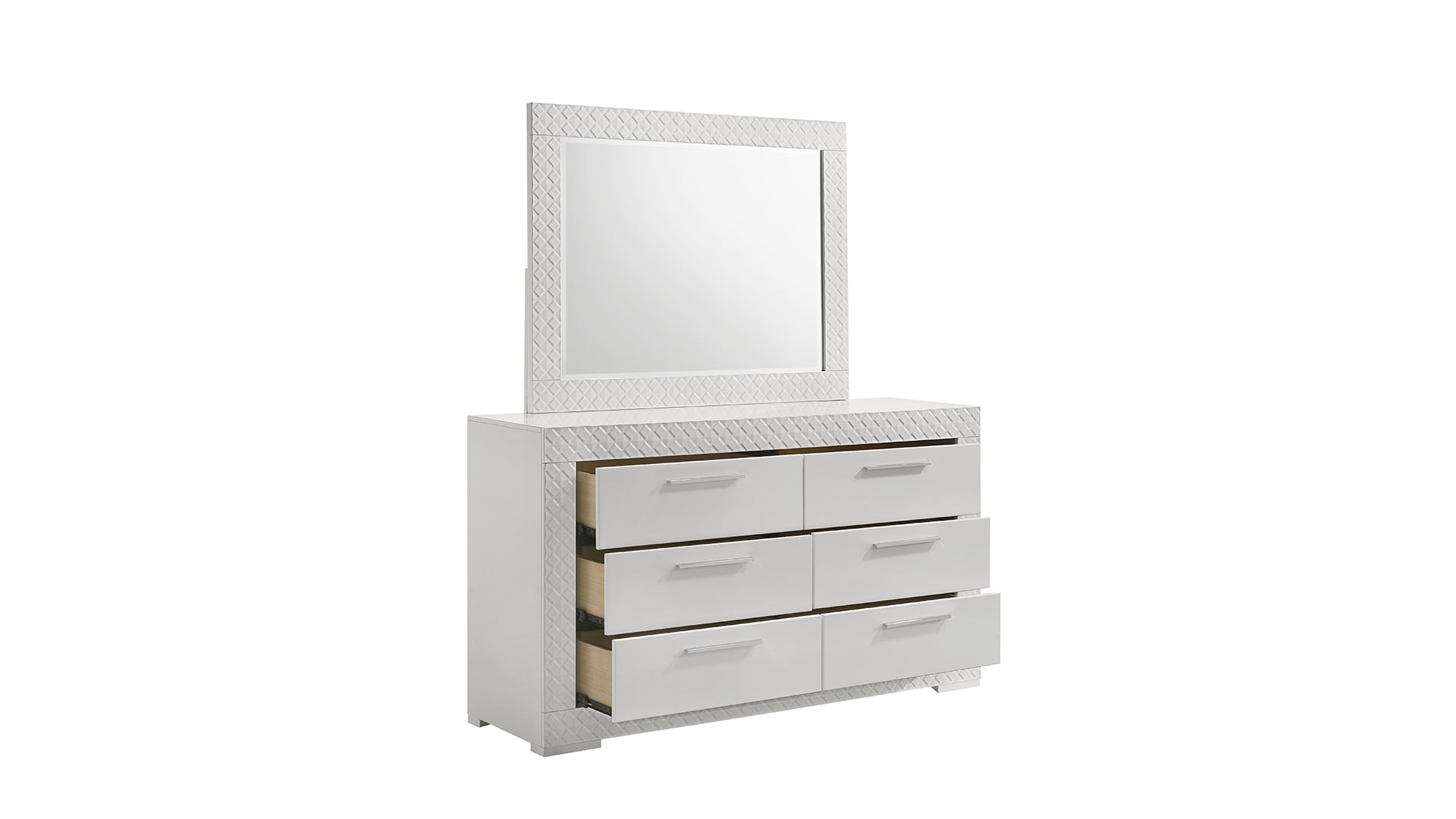 Blanca Modern Style 5 Pc Queen Bedroom Set with LED Headboard Made with Wood in White