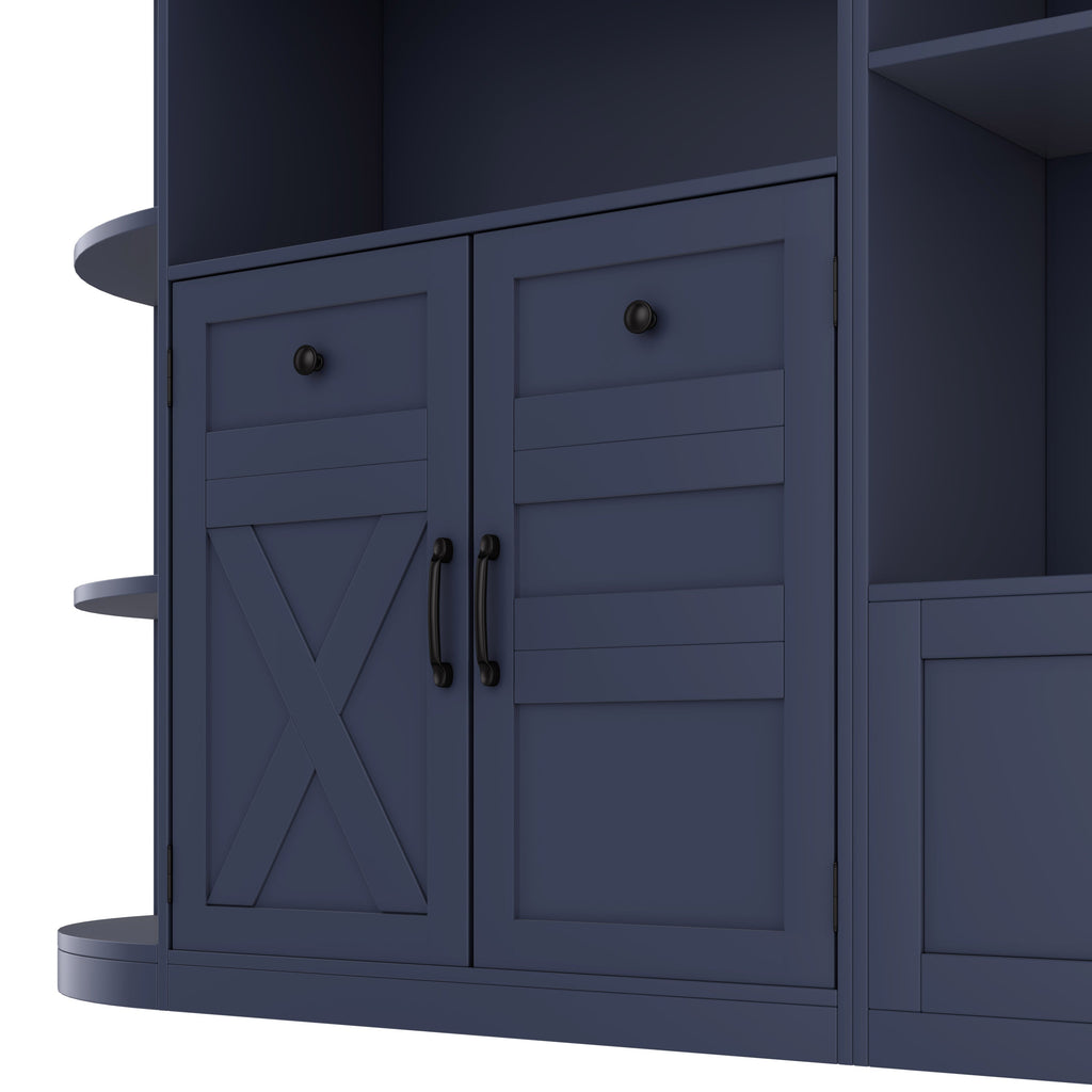 Multifunctional left-right combination hall cabinet (can be used separately) with storage and 4 hooks, storage cabinet/ hall tree 2 in 1 for living room, kitchen and hallway, antique blue