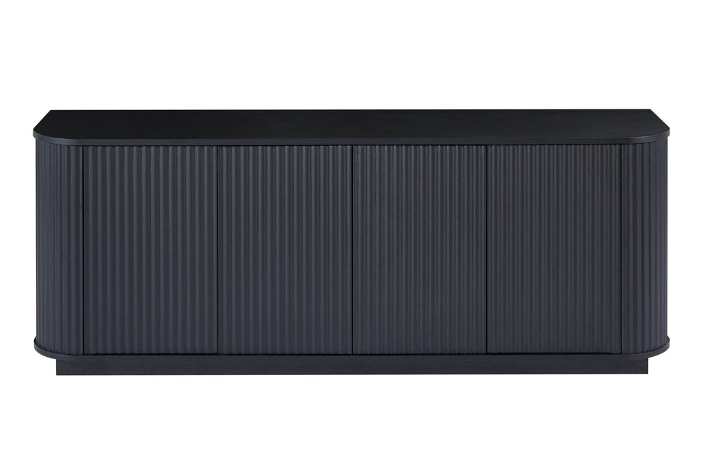 Sideboard Storage Cabinet TV Stand with wave pattern Buffet Cabinet Wooden Vertical Striped Cabinet for Kitchen/Bedroom/Entryway. Black, 64''W x 15''D x 24''H.