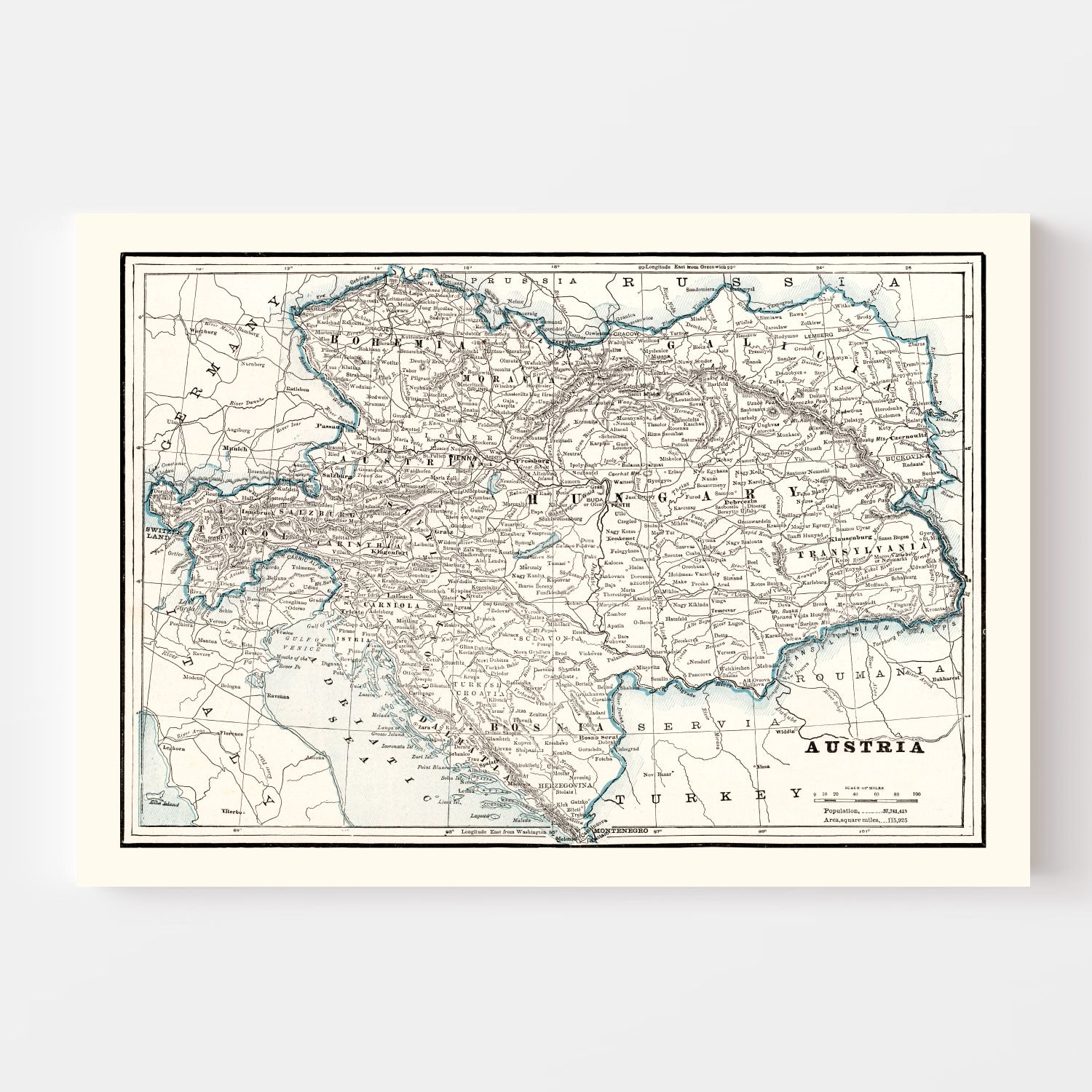 Vintage Map of Austria 1893