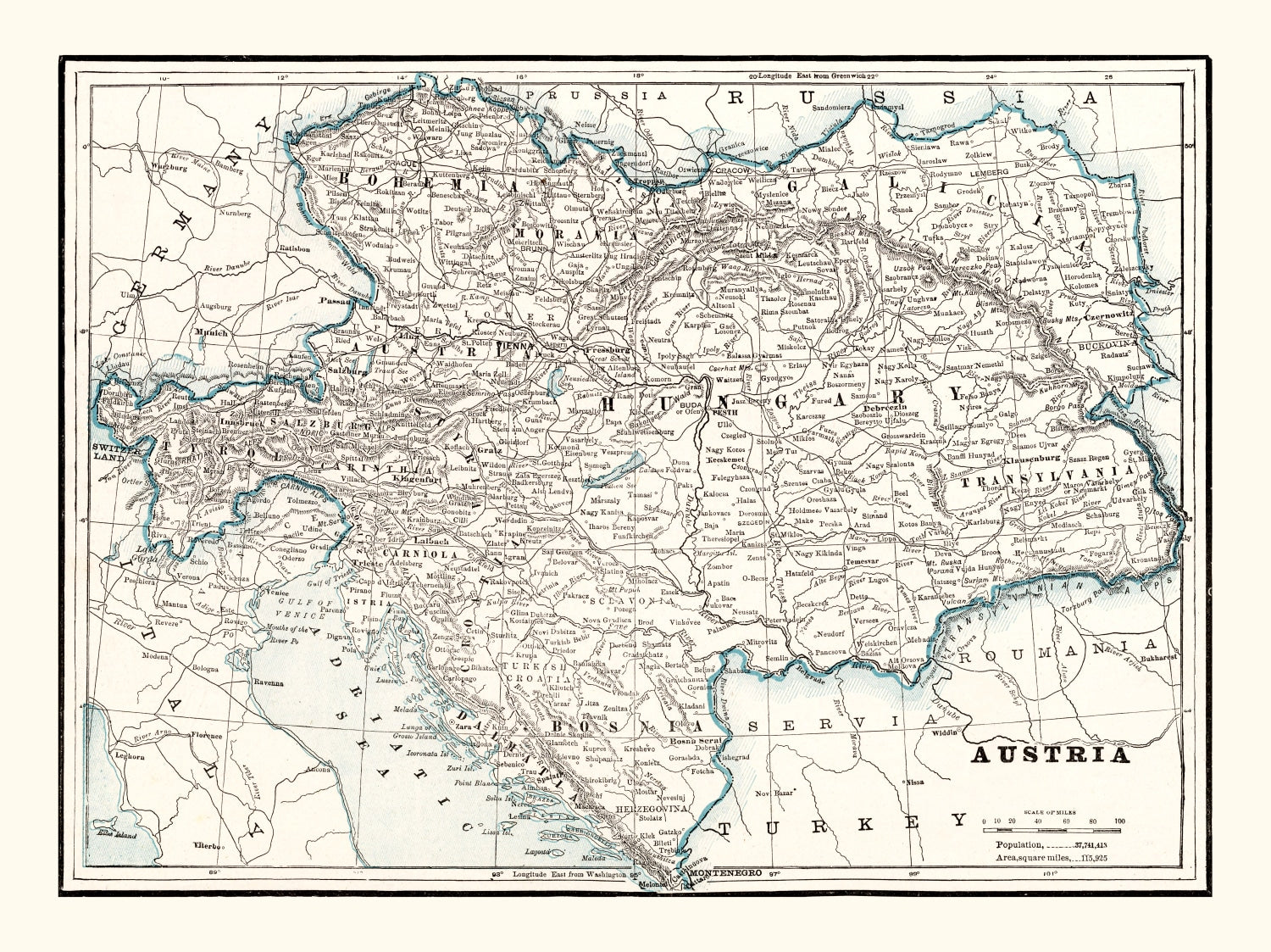 Vintage Map of Austria 1893