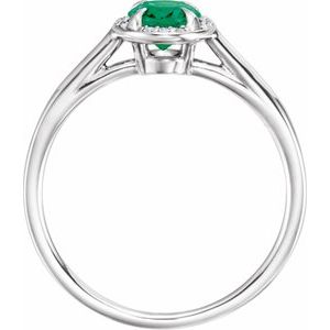 14K White Gold 7x5 mm Lab-Grown Emerald & .03 CTW Natural Diamond Ring