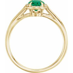 14K Yellow Gold 7x5 mm Lab-Grown Emerald & .03 CTW Natural Diamond Ring