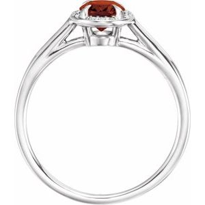 14K White Gold 7x5 mm Natural Mozambique Garnet & .03 CTW Natural Diamond Ring