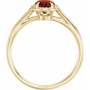 14K Yellow Gold 7x5 mm Natural Mozambique Garnet & .03 CTW Natural Diamond Ring
