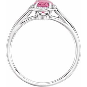 14K White Gold 7x5 mm Natural Pink Tourmaline & .03 CTW Natural Diamond Ring