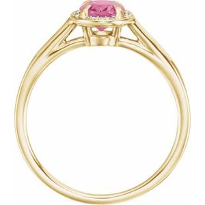 14K Yellow Gold 7x5 mm Natural Pink Tourmaline & .03 CTW Natural Diamond Ring