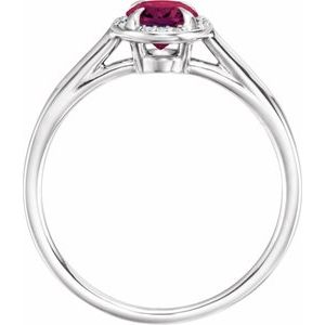 14K White Gold 7x5 mm Natural Rhodolite Garnet & .03 CTW Natural Diamond Ring