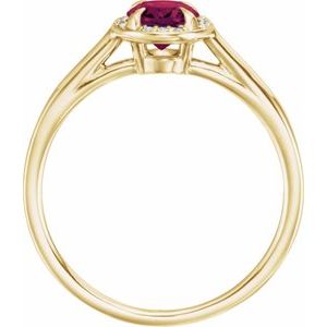 14K Yellow Gold 7x5 mm Natural Rhodolite Garnet & .03 CTW Natural Diamond Ring