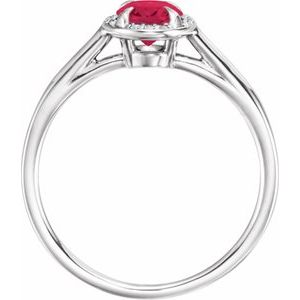 14K White Gold 7x5 mm Lab-Grown Ruby & .03 CTW Natural Diamond Ring