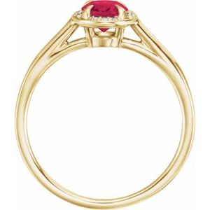 14K Yellow Gold 7x5 mm Lab-Grown Ruby & .03 CTW Natural Diamond Ring