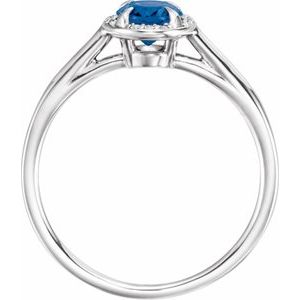14K White Gold 7x5 mm Lab-Grown Blue Sapphire & .03 CTW Natural Diamond Ring