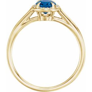 14K Yellow Gold 7x5 mm Lab-Grown Blue Sapphire & .03 CTW Natural Diamond Ring