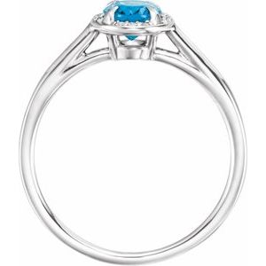 14K White Gold 7x5 mm Natural Swiss Blue Topaz & .03 CTW Natural Diamond Ring