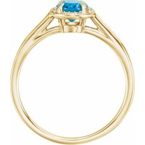 14K Yellow Gold 7x5 mm Natural Swiss Blue Topaz & .03 CTW Natural Diamond Ring