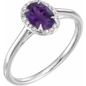 14K White Gold 7x5 mm Natural Amethyst & .03 CTW Natural Diamond Ring