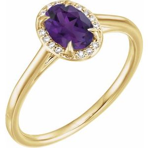 14K Yellow Gold 7x5 mm Natural Amethyst & .03 CTW Natural Diamond Ring