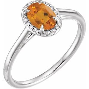 14K White Gold 7x5 mm Natural Citrine & .03 CTW Natural Diamond Ring