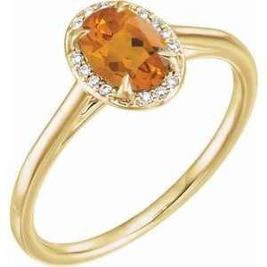 14K Yellow Gold 7x5 mm Natural Citrine & .03 CTW Natural Diamond Ring