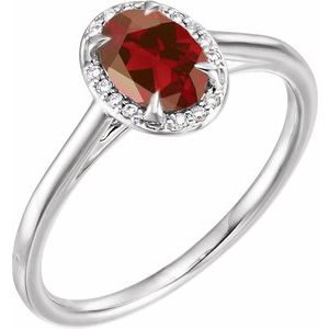 14K White Gold 7x5 mm Natural Mozambique Garnet & .03 CTW Natural Diamond Ring