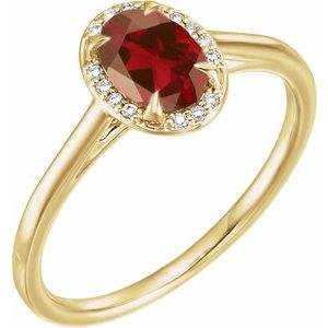14K Yellow Gold 7x5 mm Natural Mozambique Garnet & .03 CTW Natural Diamond Ring