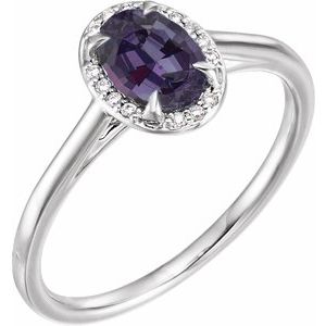 14K White Gold 7x5 mm Lab-Grown Alexandrite & .03 CTW Natural Diamond Ring