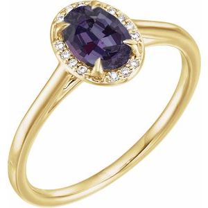 14K Yellow Gold 7x5 mm Lab-Grown Alexandrite & .03 CTW Natural Diamond Ring