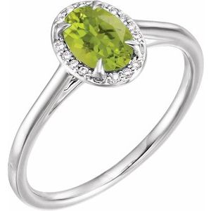 14K White Gold 7x5 mm Natural Peridot & .03 CTW Natural Diamond Ring