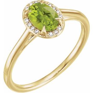 14K Yellow Gold 7x5 mm Natural Peridot & .03 CTW Natural Diamond Ring