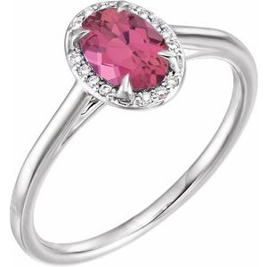 14K White Gold 7x5 mm Natural Pink Tourmaline & .03 CTW Natural Diamond Ring