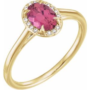 14K Yellow Gold 7x5 mm Natural Pink Tourmaline & .03 CTW Natural Diamond Ring