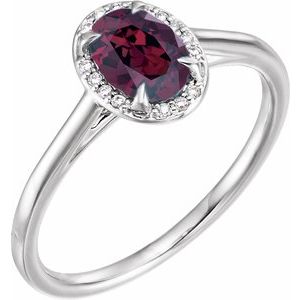 14K White Gold 7x5 mm Natural Rhodolite Garnet & .03 CTW Natural Diamond Ring